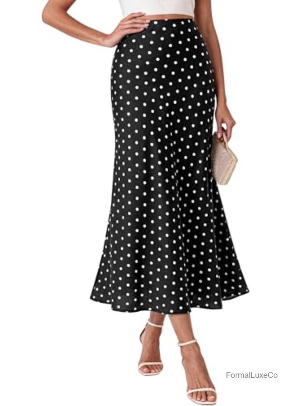 Satin Silk-Like High Waisted A-Line Midi Skirt for Women Party Night Out